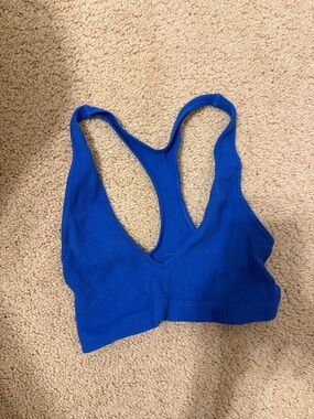 Free People Ribbed V-Neck Racerback Bralette - Cobalt Blue